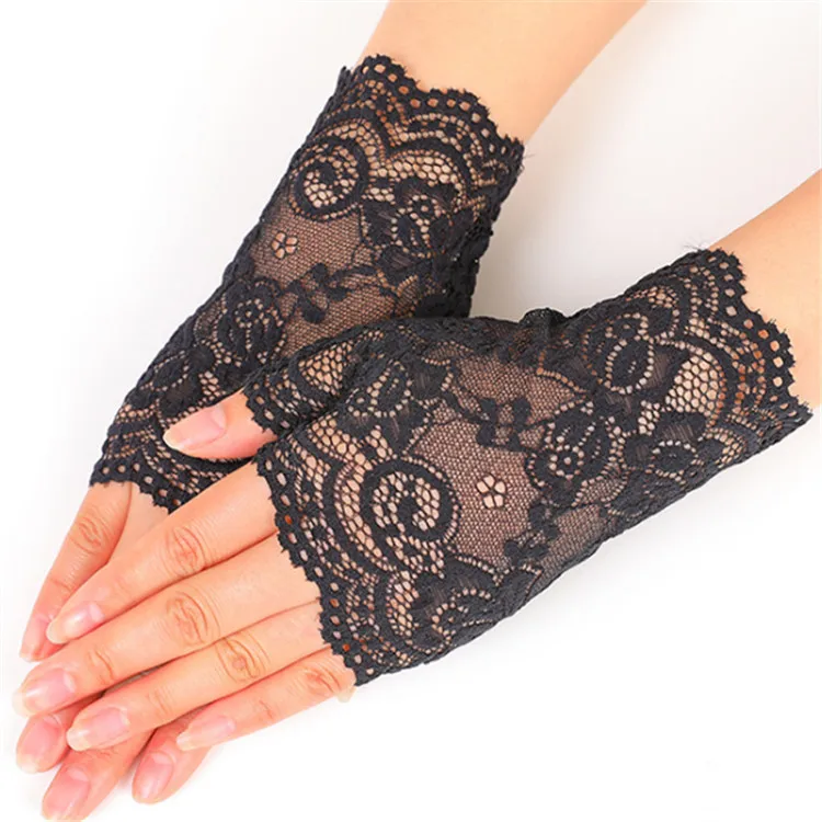 Fashion Sailor Dance Long Fingerless Womens Sexy Lace Gloves Ladies Half Finger Fishnet Gloves Heated Mesh Mitten Handschoenen