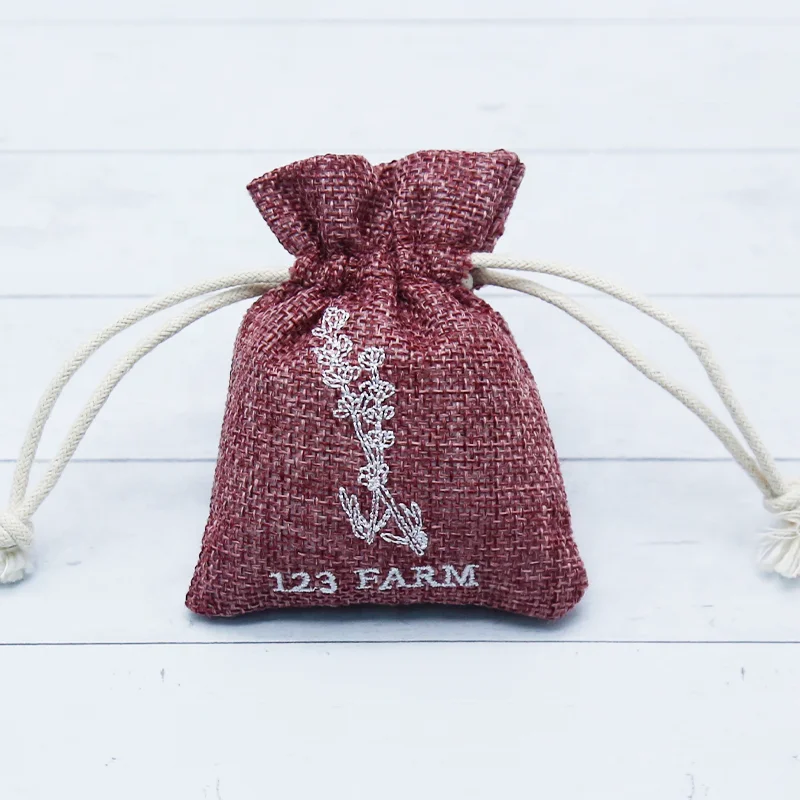 Custom logo printed small jute gift pouch red jute drawstring seed pouches