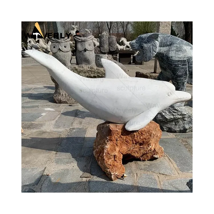 Outdoor Decor Stone Carvings And Sculptures Animal High Quality Marble Dolphin Statue Large Stone Dolphin Statues
