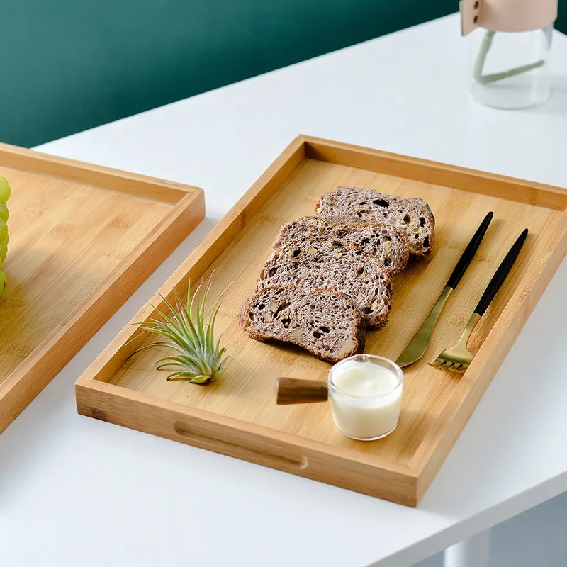 Large Bamboo Serving Tray Rectangular Fruit Bread Hotel Serving Dish Decorative Coffee Tea Platter Dinnerware Cake Plate