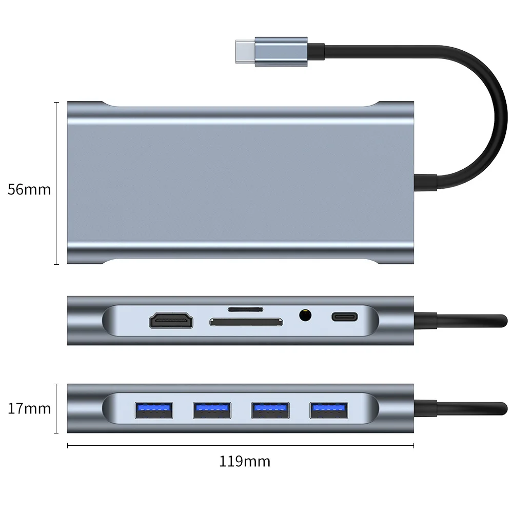 11 In 1 Multiport USB3.1 Type C To Hd-mi ++VGA+USB-A+PD+SD Card+MicroSD+Ethernet usb Hub Adapter for Macbook Series