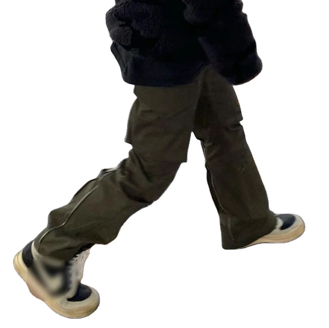 OEM Custom Label Trousers For Men Men Streetwear Stock Zipper Big Cargo Pocket Flare Trousers Pants