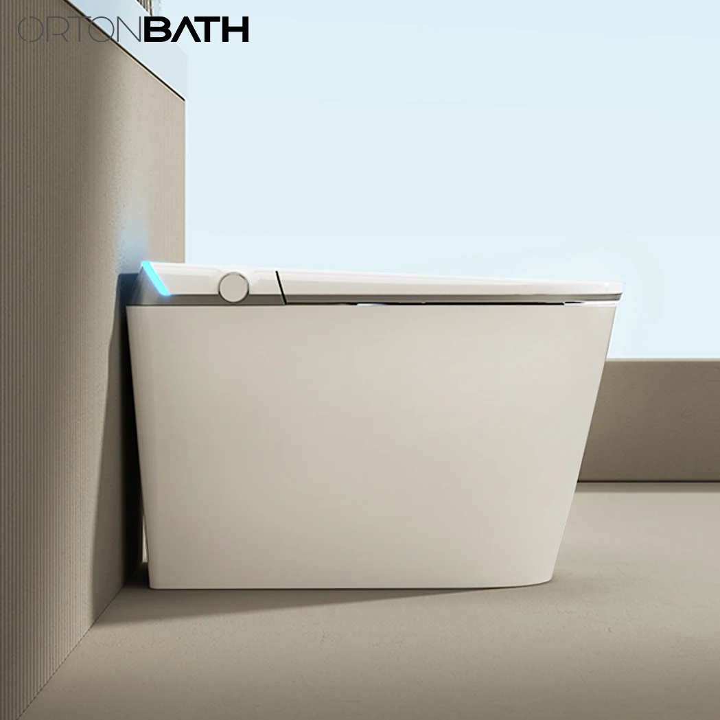 ORTONBATHS Digital Display Smart Toilet with Built-in Bidet Seat Tankless Toilet with Foot Touching Lid Opening Smart Bidet
