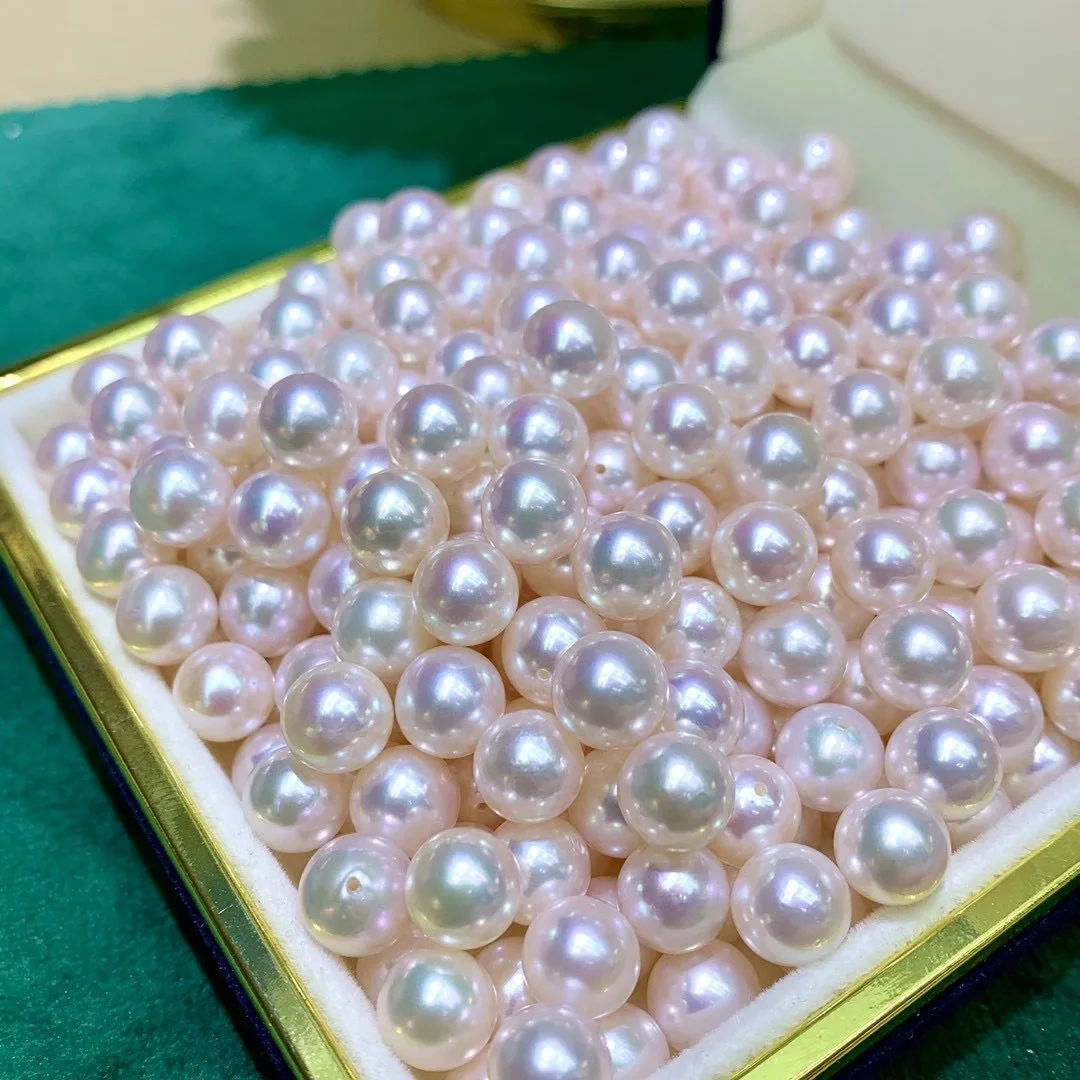 8-9mm Japanese Akoya Pearl Tennvu loose beads are round and slightly concealer and bright color pearls for jewellery making