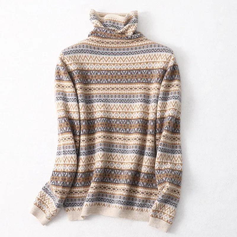 
OEM ODM Winter Women Knit Turtleneck 35% Cashmere 65% Merino Wool Ugly Christmas Sweaters 