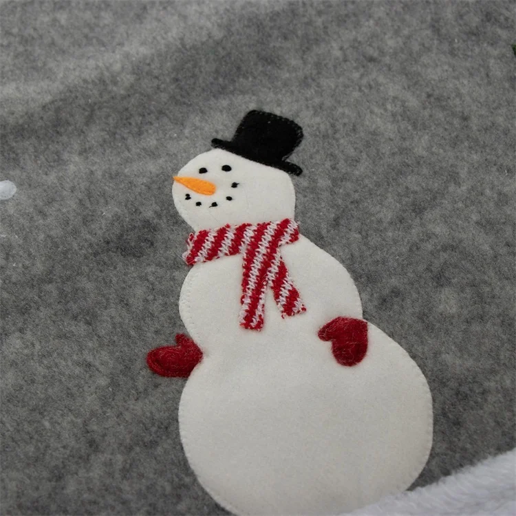 48 дюймов серая вышивка Снежная Черная шапка и наушники Снеговик Рождественская елка юбка с каймой из искусственного меха