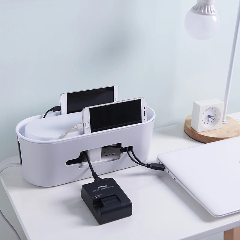 Good Quality Home Use Dust-proof Heat Dissipation Electric Wire Storage Table Use ABS Plastic Socket Organizer with Lid