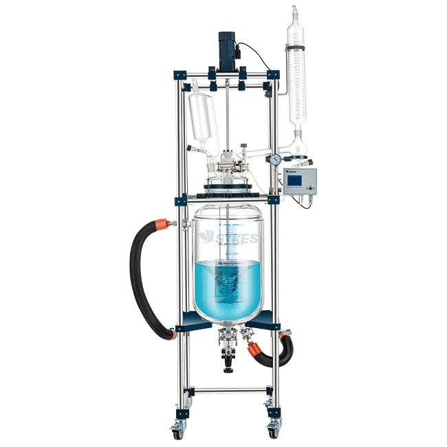 Chemical Process Equipment Mobile Pilot Plant 10L Double Jacketed Reaction Vessel Bio Glass Reactor For Sale
