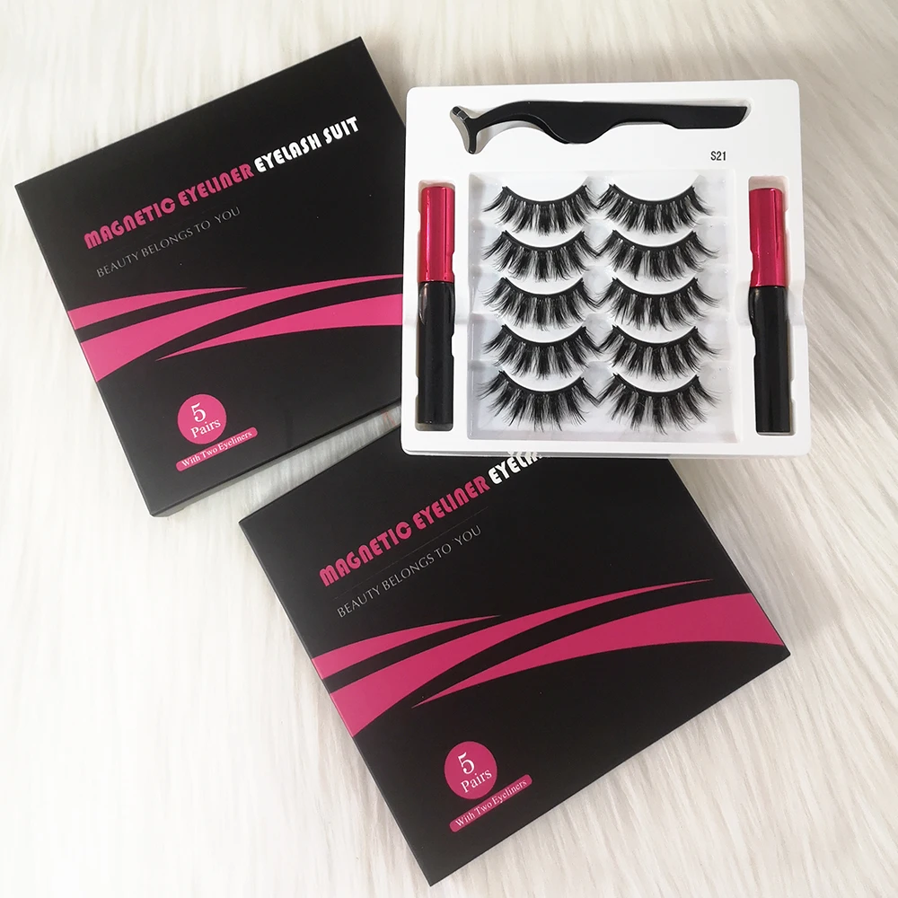 private label brand 5 pair False mink Eyelash magnetic eyelashes set vendor magnetic eyeliner distributor custom packaging