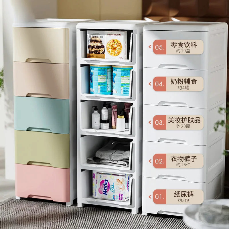 Simple Design Home Office Slim Side Drawers Plastic Storage Cabinet