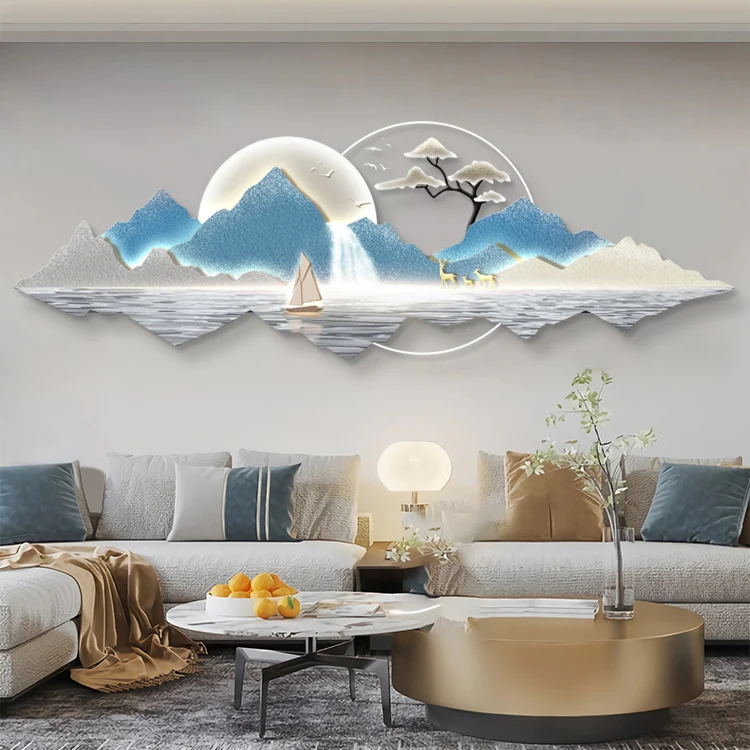 New living room decorative painting modern luxury background wall hanging animal landscape murals wall art with LED light