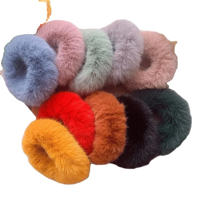 faux fur candy color hair rope women and girl circle simple wind rubber band