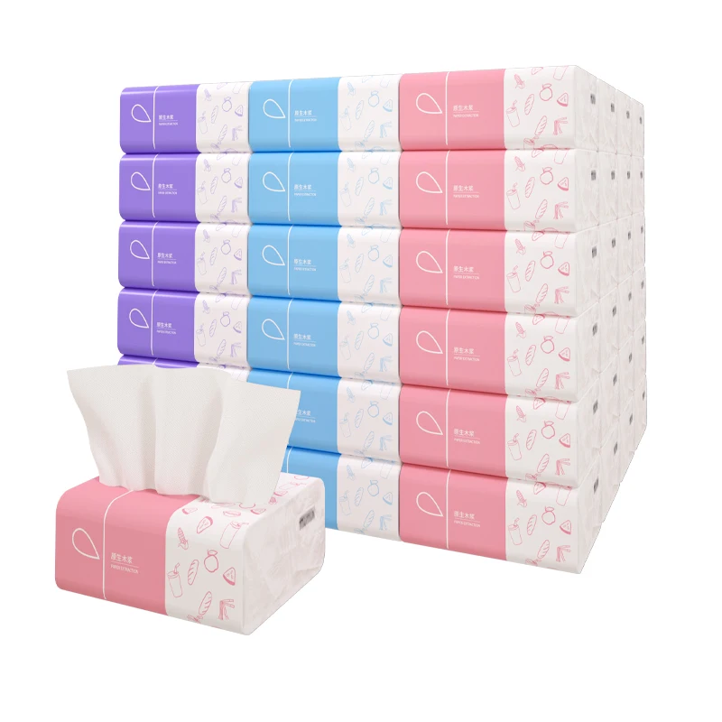 Colorful packaging for 4 ply virgin wood pulp face tissue wholesale white restaurant custom napkins with logo