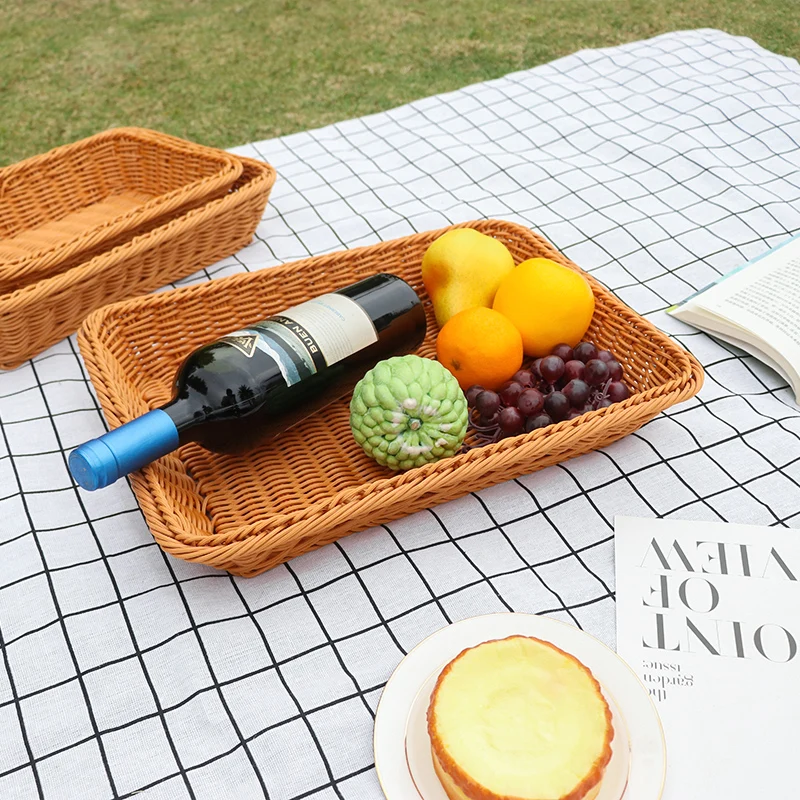 Eco-friendly popular shopping bag plastic grocery bakset lundry basket rattan picnic basket tote bag with handle