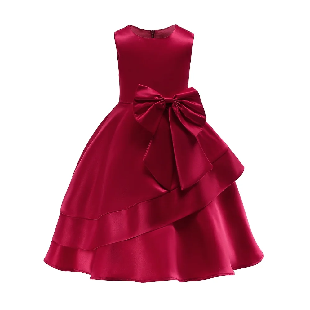 Hot Selling Solid Color Satin Baby Girl Dress Kids Frock Children Summer Party Dresses