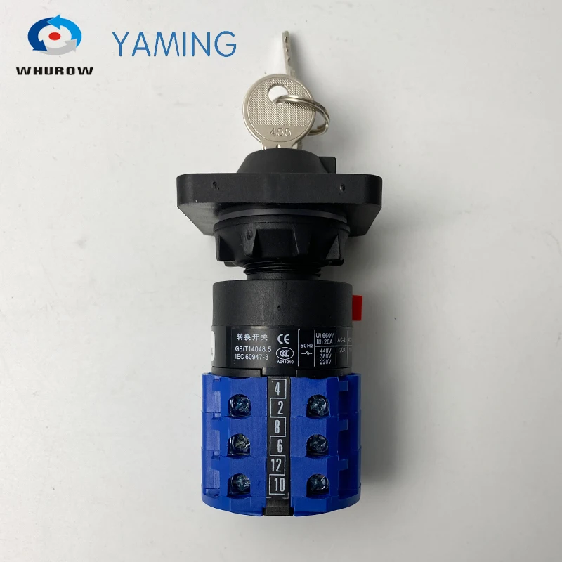 LW26-20/3S Combined Selector Control Circuit 3 Positions Single Hole Install With Key 20A 380V Reverse Forward Rotary Cam Switch