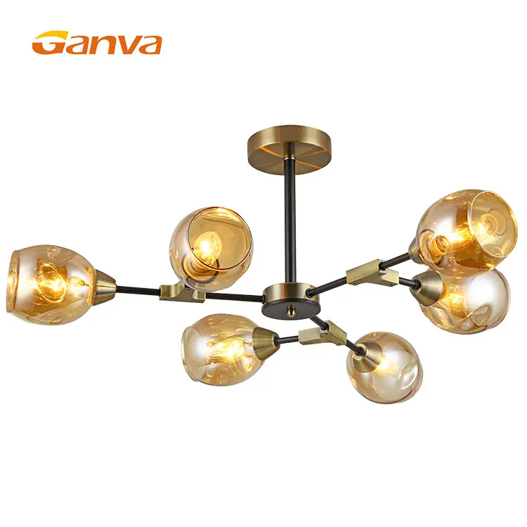  Ganva Modern Luxury Bedroom Hotel Decorative Golden Ball Glass Chandelier Pendant