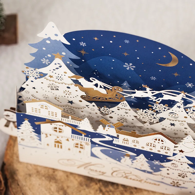 
Christmas card Blue business card thanks hollow out bronzed gold empty card Quiet Christmas Eve 