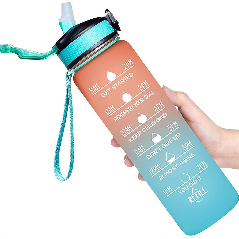 Water Bottle For Gym , Water Bottle Jug , Water Bottle With Straw And Time Marker