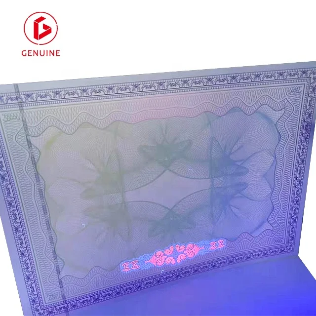 Customized fluorescent temperature change special ink fiber security paper certificate