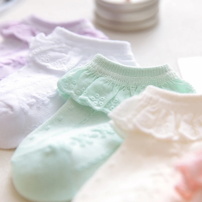 Новые летние хлопковые короткие носки карамельных цветов в стиле ретро с вышивкой кружевами и рюшами по щиколотку детские короткие носки принцессы для маленьких девочек