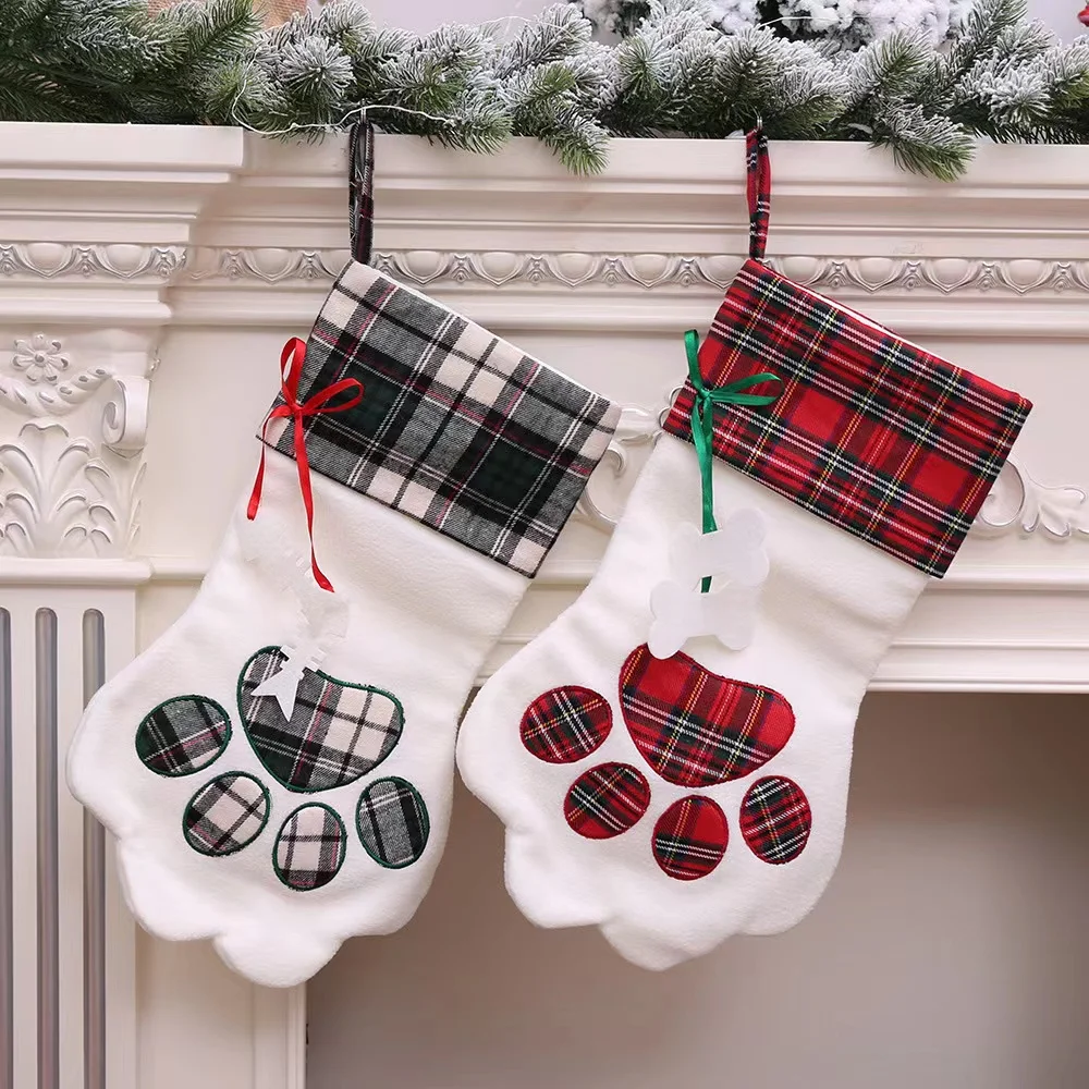 2022 New Christmas Decorations Christmas Stockings Fishbone Pet Cat Claw Socks Creative Candy Bag Xmas Stockings Gift Socks