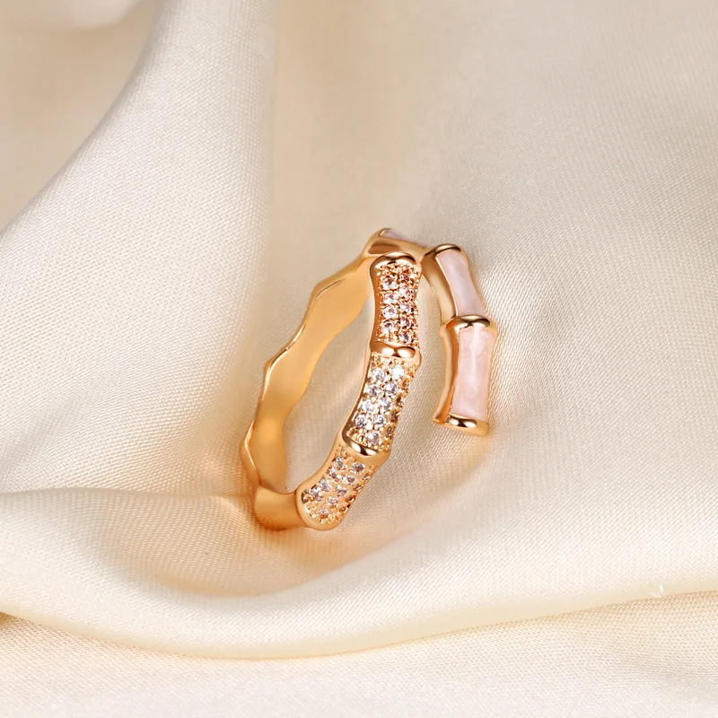 Новое дизайнерское национальное кольцо с бамбуковой формой Золотое регулируемое Открытое модные ювелирные изделия роскошное женское