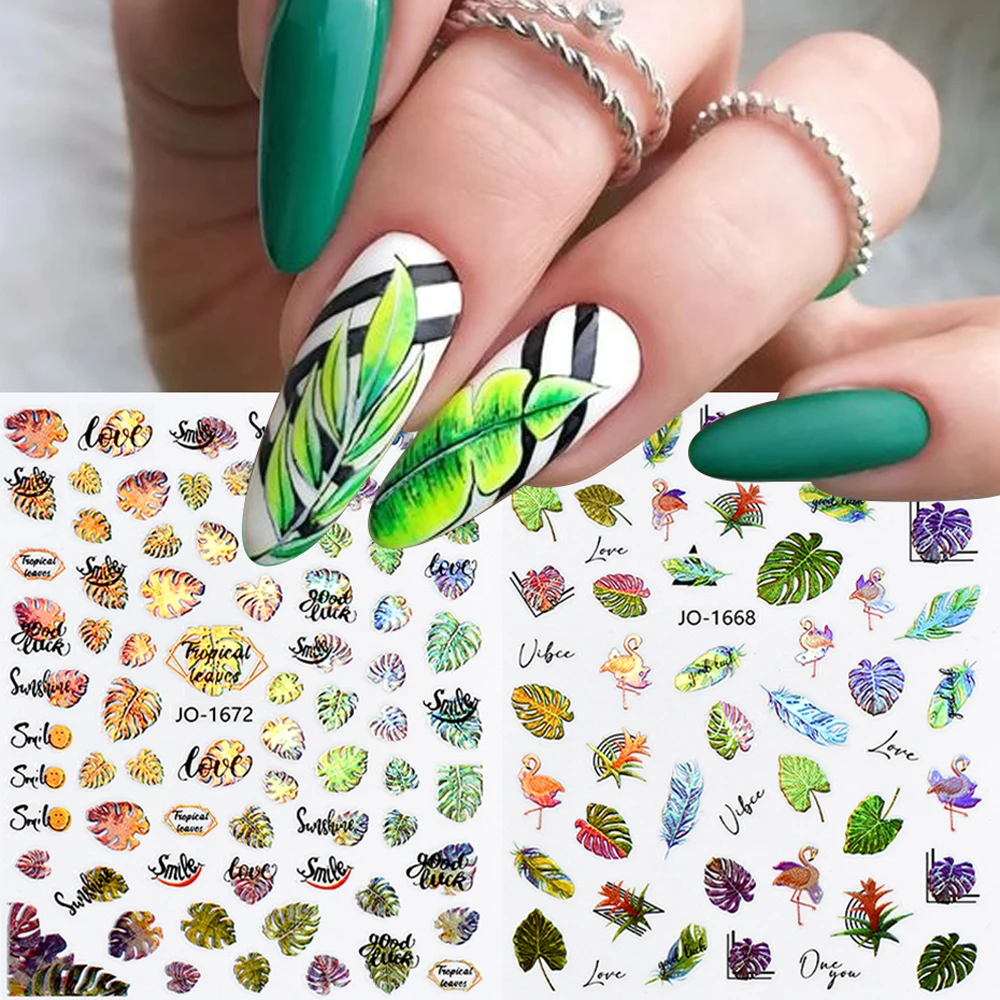 Holographic 3D Nail Sticker Flower Leaves butterfly Nail wrap Slider French Tips Manicures Decals DIY Decoration stickers Paper