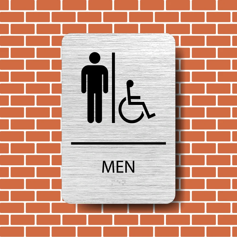 2022 Hot Sale Brushed Aluminum metal Custom Wayfinding Sign Barrier Free Restroom Sign Braille Sign ADA Complaint