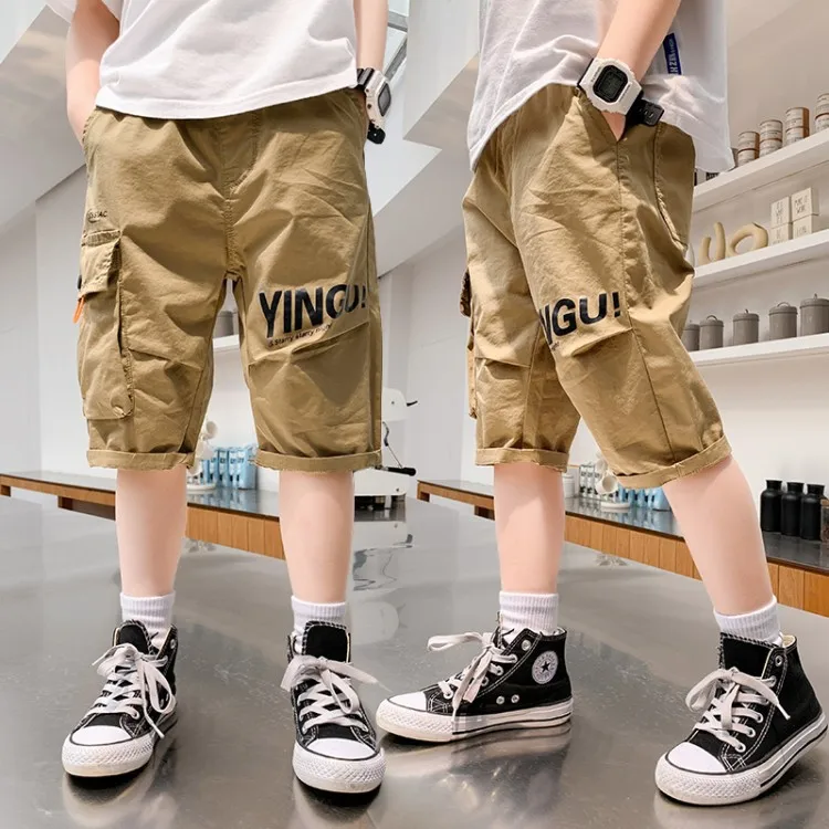 
5-15 Old Big Boy Shorts 100% Cotton Above Knee Durable Pocket Boys kids short children Cool Work Style Kids Shorts 