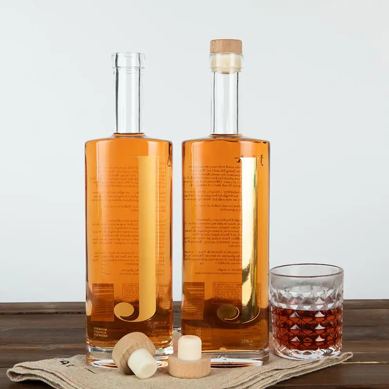 750ml Clear Glass Long Neck Spirits Bottles Philadelphia Liquor Bottle with 21.5mm Bar Top Neck Finish