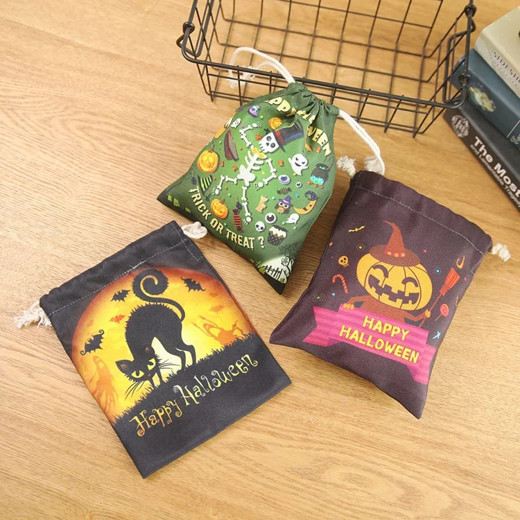New Halloween Sacks Bag Canvas Personalized Children Candy Gifts Bag Pumpkin Ghost Treat or Trick Drawstring Bags