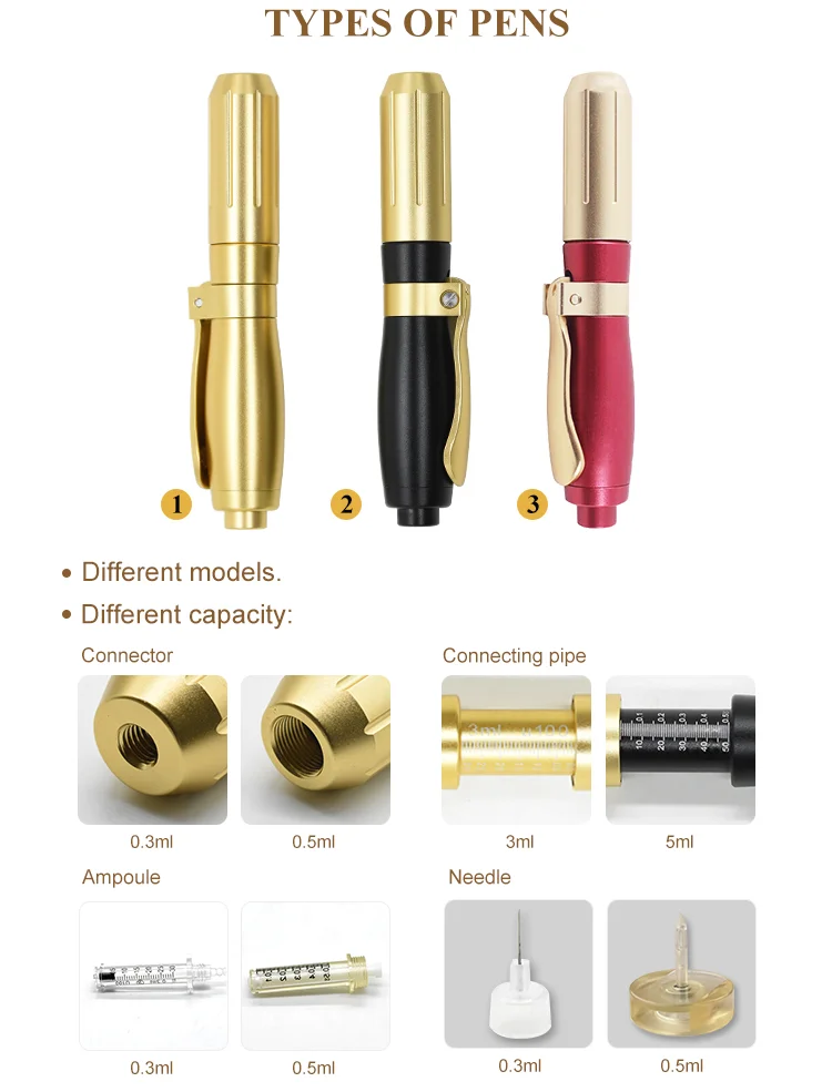 Настраиваемый дермальный наполнитель с гиалуроновой кислотой без иглы инъекционный инжектор для ручки 3-5 мл