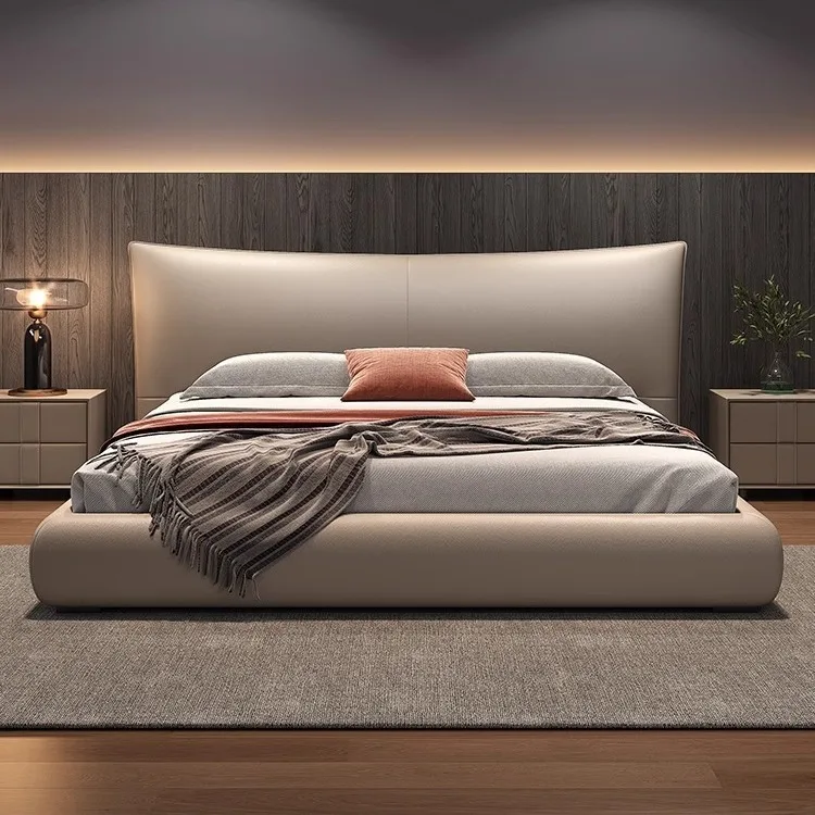 Итальянская минималистская кровать из натуральной кожи роскошная современная простая Мягкая Двуспальная Кровать 1 8 м для спальни