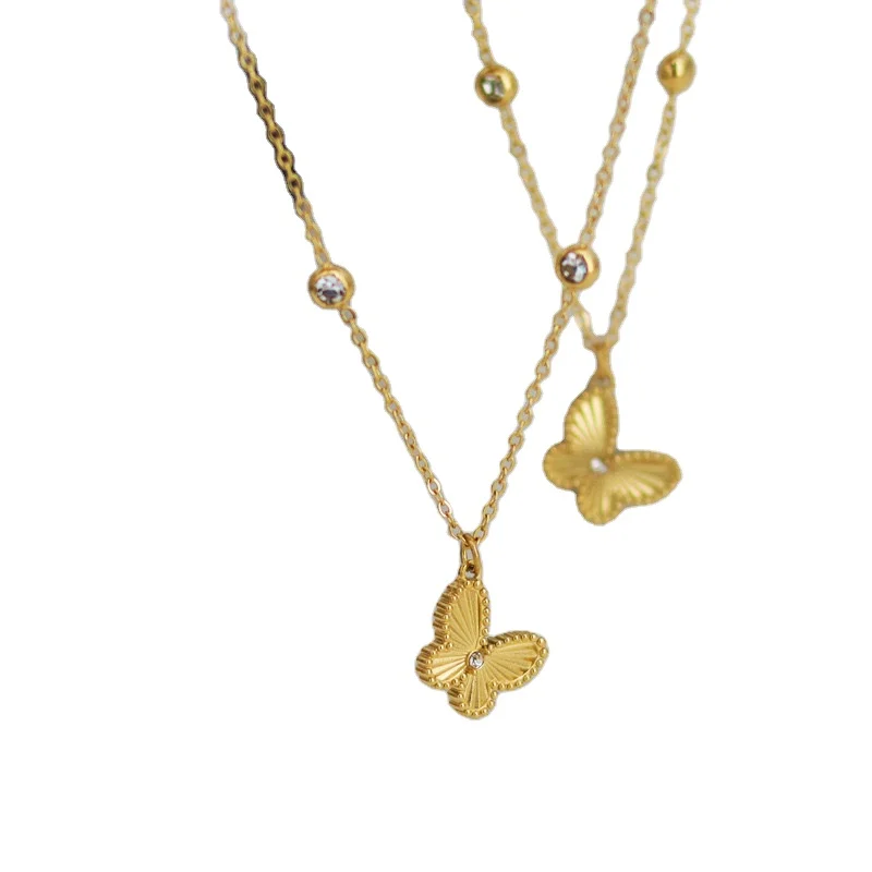 Fresh Butterfly Diamond Necklace Titanium Steel Furnace Vacuum Non-fading Small Collarbone Necklace Ins Trend Style