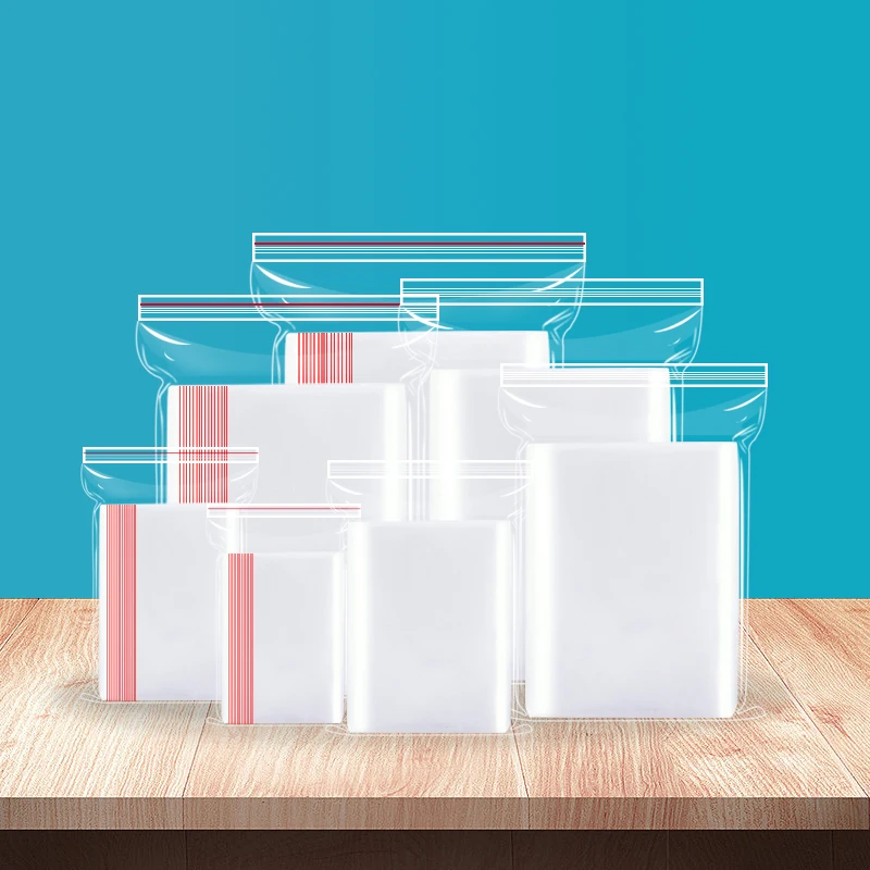 Transparent plastic reclosable zip poly bags with resealable lock seal zipper grip Self sealing bags