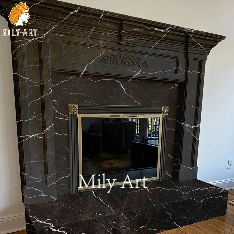 Современный камин окружают Высокое качество Черный Мраморный Камин Mantel