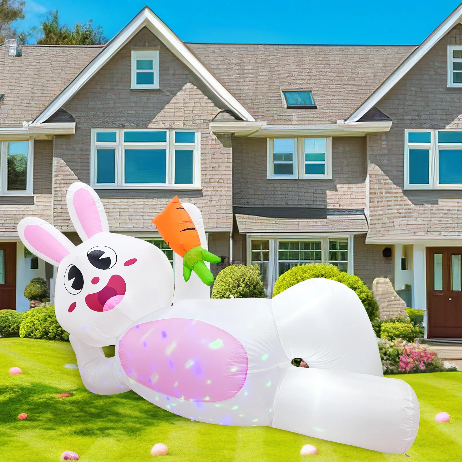 Ourwarm 8FT Easter Inflatable Lying Light Bunny Party Outdoor Decoration