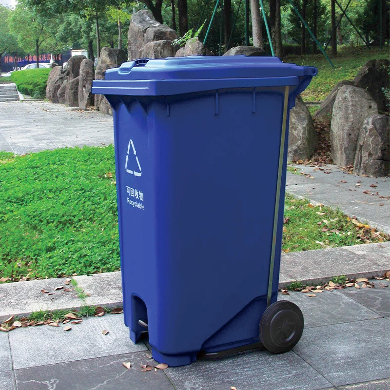 240Liter Large Garbage Bins Wheeled Trash Can Plastic Outdoor Waste Bin with Foot Pedal