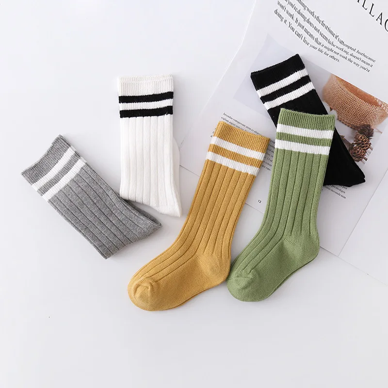 Kids Boys Toddlers Girls Socks Baby Socks School Clothes Stripped Children Socks Knee High Long Soft Cotton Custom Logo Casual
