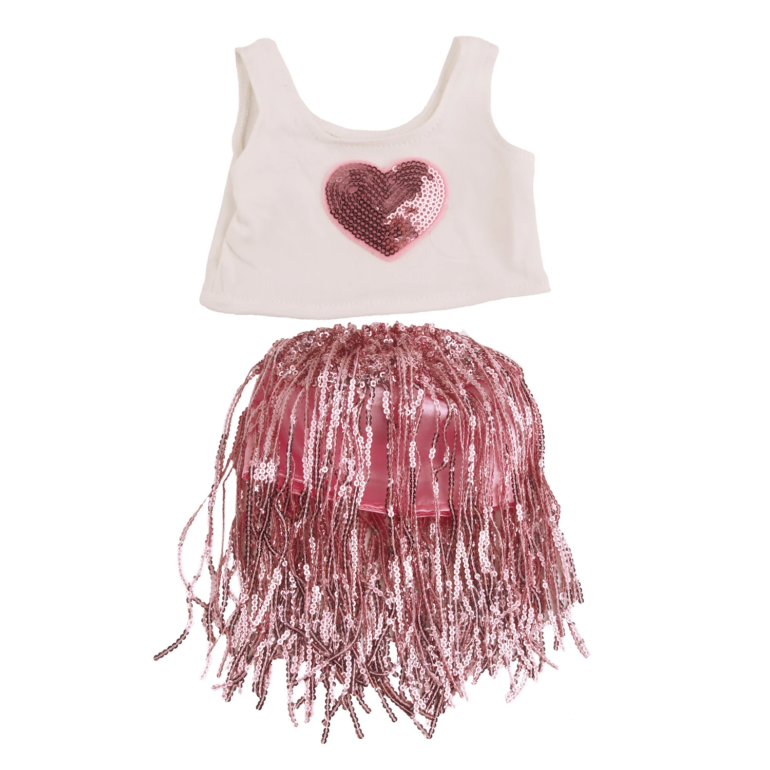 Wholesale Pink sequin fringe skirt doll clothes for 18 inch American Doll Sequined heart sleeveless top girl doll accessories
