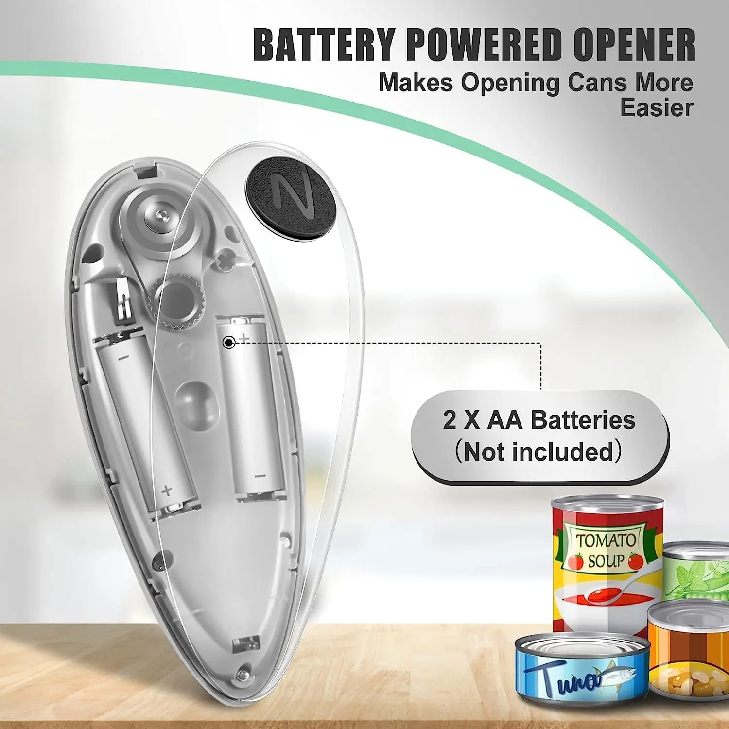 BST Electric battery operated smooth edge smart one-touch can opener plastic nonslip bottle opener for kitchen