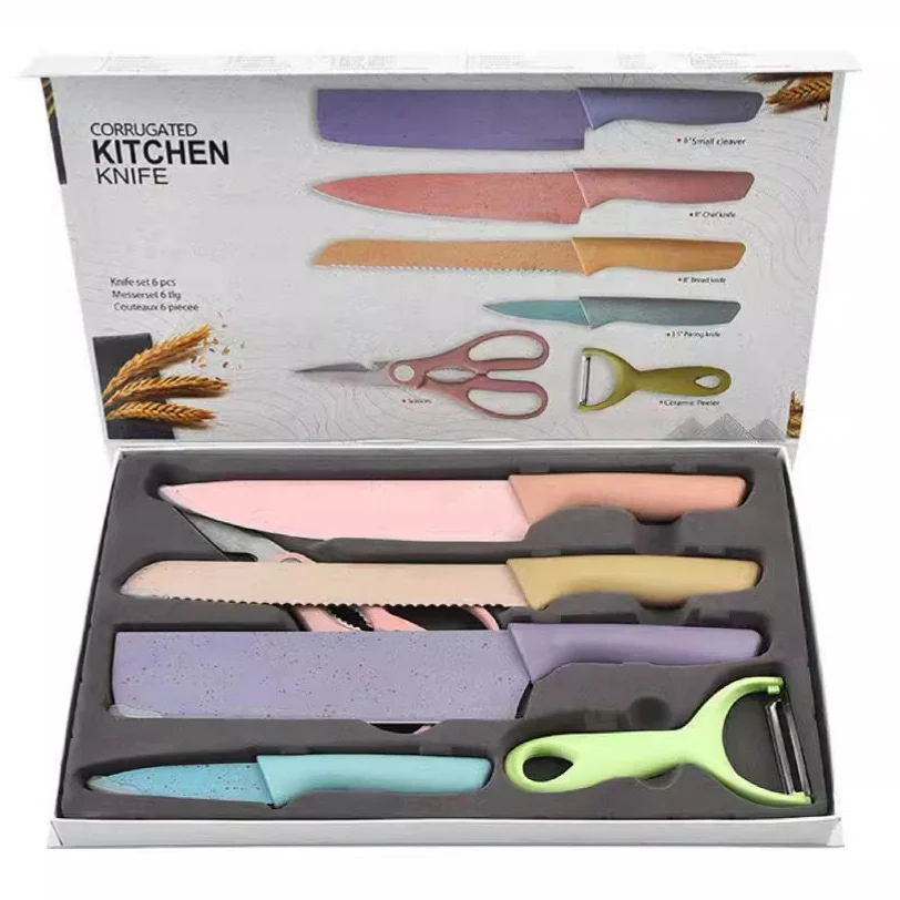 New Arrival Kitchen Knives & Accessories Chef Knife Coating Stainless Steel 3Cr13 Sharp Blade 6pcs Non Stick Knives Set