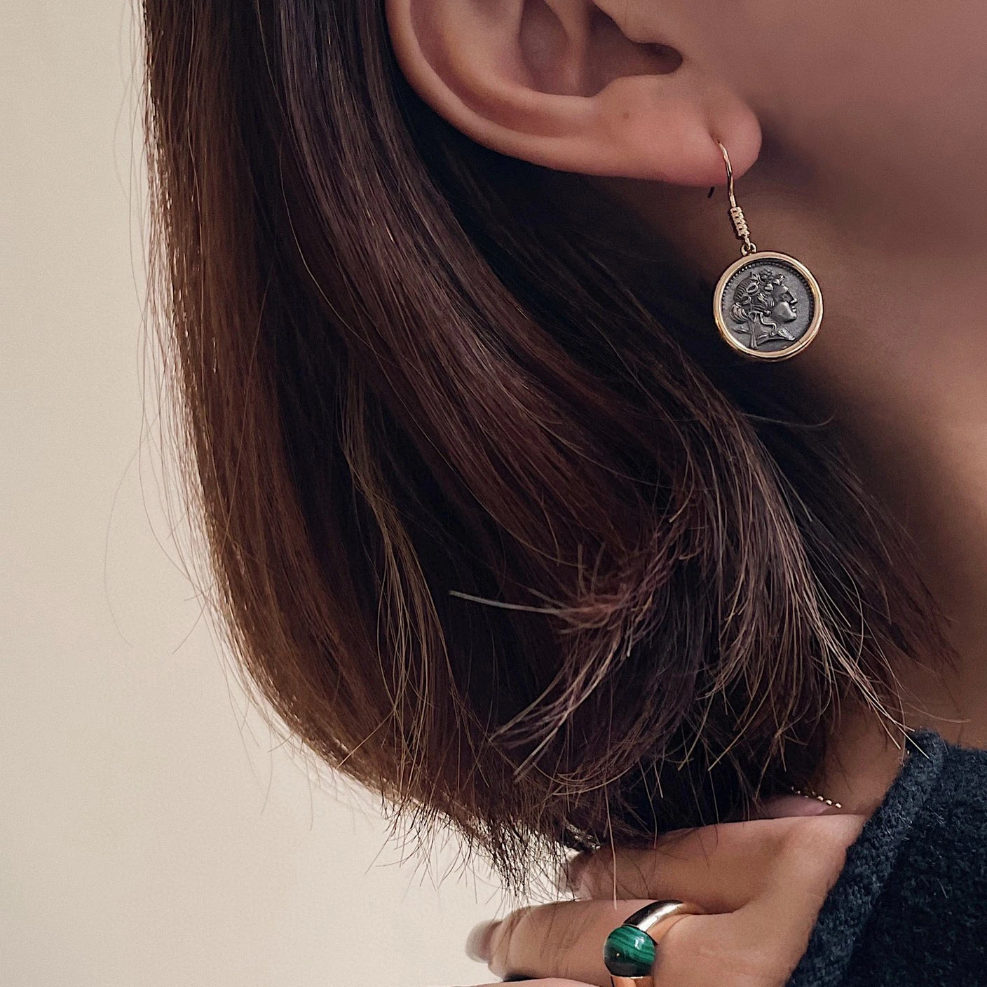 Wholesale Custom 18K Real Gold Ring Ancient Coin Oxidation Earrings Fashion Jewelry Women for Girls for Party Daily Wear