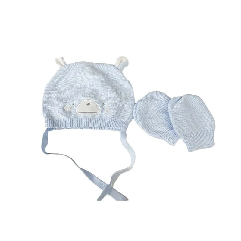 Low price wholesale high quality cartoon animal baby hat with mittens cotton knitted hat