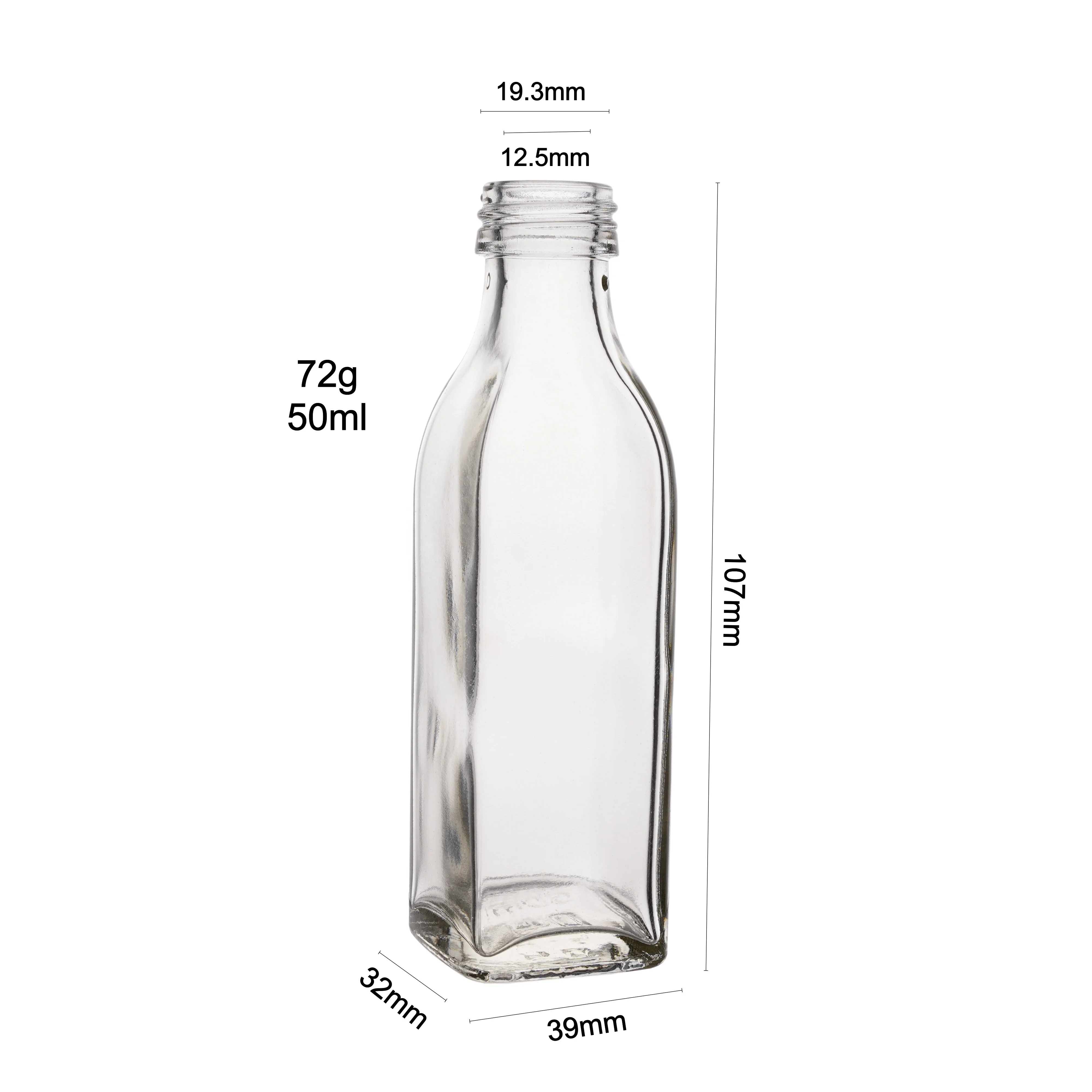 Berlin Packaging Mini Square Juice Oil Whiskey Brandy Bottle Custom Logo 50ml Small Empty Glass Liquor Vodka Bottle