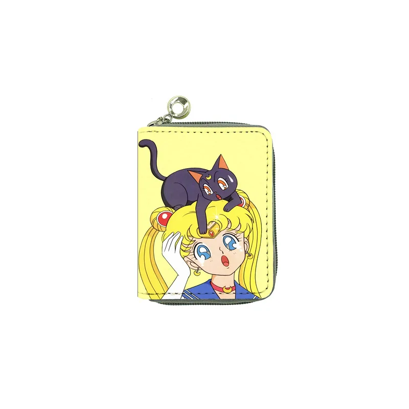 18 Designs Custom Anime Girls Short Purse Anime Lovely Cartoon Short Wallet Luna Character Kid Coin Purse