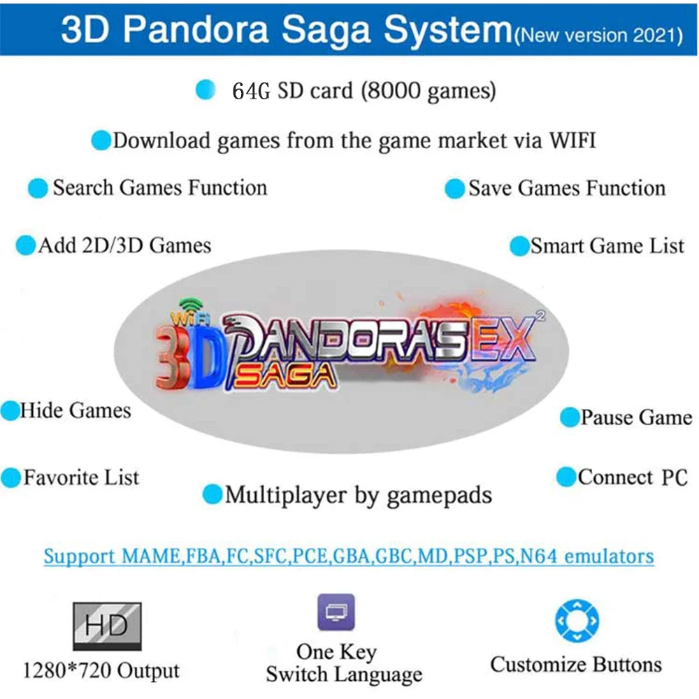 8000 in 1 Retro Games with 3D WiFi Market Arcade Game Box 1-4 Players Console Pandora Saga EX2 Support add / online games