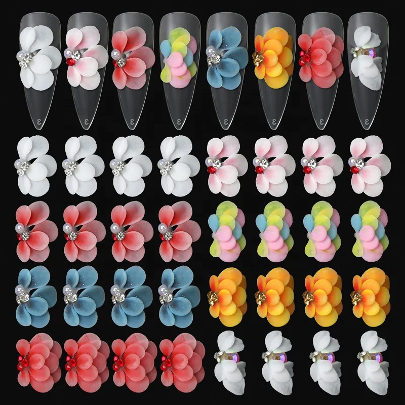Hand Made Acrylic Flower Nail Art Decoration Kawaii Cute Butterfly Charms 3D Simulation Carved Floret Flower Nail Charm