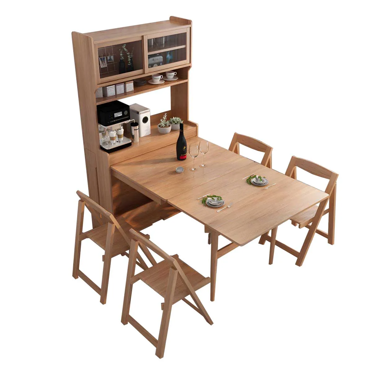 Modern Kitchen Furniture  Rectangle Folding Dining Table Wood Dining Table with Storage Base